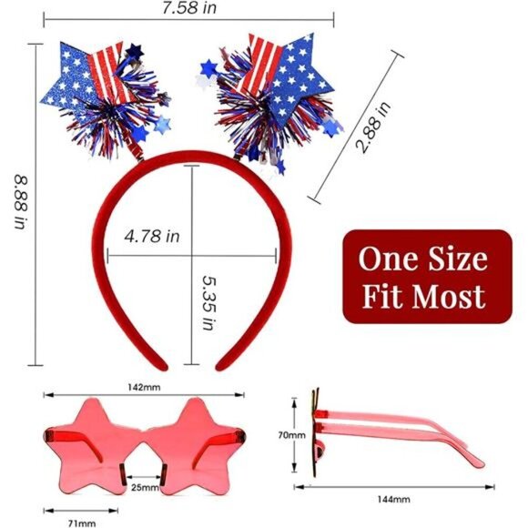 4 PCS Patriotic Accessories-2 Independence Day Headbands 2 Star Shaped glasses - Picture 4 of 8